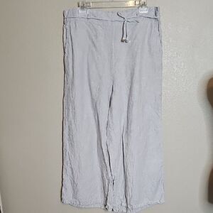 Halston XL Linen Light Neutral Tan Wide Leg Crop‎ Pant